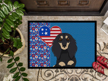Load image into Gallery viewer, Longhair Black and Cream Dachshund USA American Doormat - 24x36 Decorative Floor Mat – Indoor/Outdoor Rug with Artistic Flair