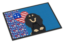 Load image into Gallery viewer, Longhair Black and Cream Dachshund USA American Doormat - 24x36 Decorative Floor Mat – Indoor/Outdoor Rug with Artistic Flair