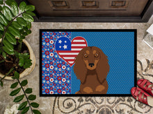 Load image into Gallery viewer, Longhair Chocolate and Tan Dachshund USA American Doormat - 24x36 Decorative Floor Mat – Indoor/Outdoor Rug with Artistic Flair