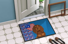 Load image into Gallery viewer, Longhair Chocolate and Tan Dachshund USA American Doormat - 24x36 Decorative Floor Mat – Indoor/Outdoor Rug with Artistic Flair