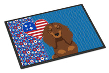 Load image into Gallery viewer, Longhair Chocolate and Tan Dachshund USA American Doormat - 24x36 Decorative Floor Mat – Indoor/Outdoor Rug with Artistic Flair