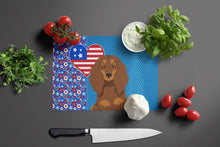 Load image into Gallery viewer, Longhair Chocolate and Tan Dachshund USA American Glass Cutting Boards – Durable, Decorative Kitchen Art Large