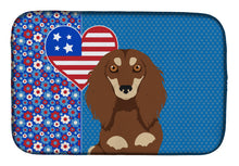 Load image into Gallery viewer, Longhair Chocolate and Cream Dachshund USA American Dish Drying Mat – Absorbent, Artistic Kitchen Essentials