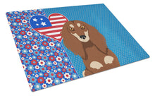 Load image into Gallery viewer, Longhair Chocolate and Cream Dachshund USA American Glass Cutting Boards – Durable, Decorative Kitchen Art Large