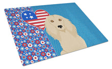 Load image into Gallery viewer, Longhair Cream Dachshund USA American Glass Cutting Boards – Durable, Decorative Kitchen Art Large