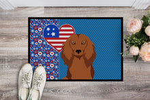 Load image into Gallery viewer, Longhair Red Dachshund USA American Doormat - 24x36 Decorative Floor Mat – Indoor/Outdoor Rug with Artistic Flair