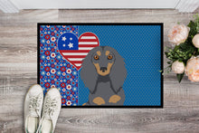 Load image into Gallery viewer, Longhair Blue and Tan Dachshund USA American Doormat - 24x36 Decorative Floor Mat – Indoor/Outdoor Rug with Artistic Flair