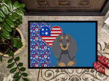 Load image into Gallery viewer, Longhair Blue and Tan Dachshund USA American Doormat - 24x36 Decorative Floor Mat – Indoor/Outdoor Rug with Artistic Flair