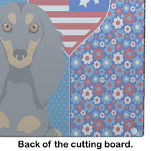 Load image into Gallery viewer, Longhair Blue and Tan Dachshund USA American Glass Cutting Boards – Durable, Decorative Kitchen Art Large