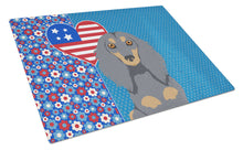 Load image into Gallery viewer, Longhair Blue and Tan Dachshund USA American Glass Cutting Boards – Durable, Decorative Kitchen Art Large