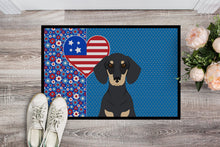 Load image into Gallery viewer, Black and Cream Dachshund USA American Doormat - 24x36 Decorative Floor Mat – Indoor/Outdoor Rug with Artistic Flair
