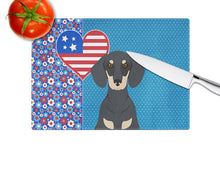 Load image into Gallery viewer, Black and Cream Dachshund USA American Glass Cutting Boards – Durable, Decorative Kitchen Art Large