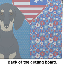 Load image into Gallery viewer, Black and Cream Dachshund USA American Glass Cutting Boards – Durable, Decorative Kitchen Art Large