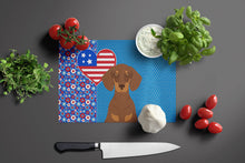 Load image into Gallery viewer, Chocolate and Tan Dachshund USA American Glass Cutting Boards – Durable, Decorative Kitchen Art Large
