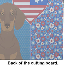 Load image into Gallery viewer, Chocolate and Tan Dachshund USA American Glass Cutting Boards – Durable, Decorative Kitchen Art Large