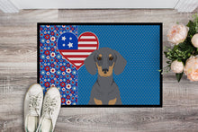 Load image into Gallery viewer, Blue and Tan Dachshund USA American Doormat - 24x36 Decorative Floor Mat – Indoor/Outdoor Rug with Artistic Flair