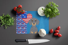 Load image into Gallery viewer, Blue and Tan Dachshund USA American Glass Cutting Boards – Durable, Decorative Kitchen Art Large