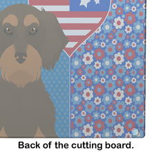Load image into Gallery viewer, Wirehair Chocolate and Tan Dachshund USA American Glass Cutting Boards – Durable, Decorative Kitchen Art Large