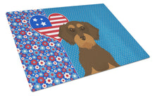 Load image into Gallery viewer, Wirehair Chocolate and Tan Dachshund USA American Glass Cutting Boards – Durable, Decorative Kitchen Art Large