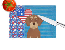 Load image into Gallery viewer, Wirehair Red and Tan Dachshund USA American Glass Cutting Boards – Durable, Decorative Kitchen Art Large