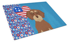 Load image into Gallery viewer, Wirehair Red and Tan Dachshund USA American Glass Cutting Boards – Durable, Decorative Kitchen Art Large