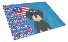 Load image into Gallery viewer, Wirehair Black and Cream Dachshund USA American Glass Cutting Boards – Durable, Decorative Kitchen Art Large