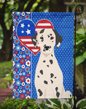 Load image into Gallery viewer, Dalmatian Patriotic Heart Garden Flag – Red, White &amp; Blue Dog Decor with Star Background