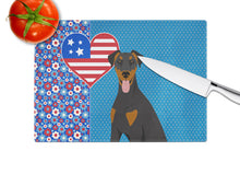 Load image into Gallery viewer, Natural Ear Black and Tan Doberman Pinscher USA American Glass Cutting Boards – Durable, Decorative Kitchen Art Large