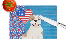 Load image into Gallery viewer, Piebald English Bulldog USA American Glass Cutting Boards – Durable, Decorative Kitchen Art Large