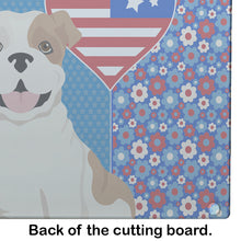Load image into Gallery viewer, Piebald English Bulldog USA American Glass Cutting Boards – Durable, Decorative Kitchen Art Large