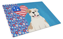 Load image into Gallery viewer, Piebald English Bulldog USA American Glass Cutting Boards – Durable, Decorative Kitchen Art Large