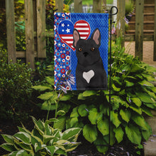 Load image into Gallery viewer, Black French Bulldog Patriotic Heart Garden Flag – Red, White &amp; Blue Dog Decor with Star Background