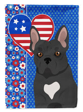 Load image into Gallery viewer, Black French Bulldog Patriotic Heart Garden Flag – Red, White &amp; Blue Dog Decor with Star Background
