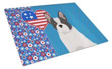 Load image into Gallery viewer, Black and White French Bulldog USA American Glass Cutting Boards – Durable, Decorative Kitchen Art Large