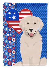 Load image into Gallery viewer, Cream Golden Retriever Patriotic Heart Garden Flag – Red, White &amp; Blue Dog Decor with Star Background