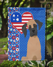 Load image into Gallery viewer, Fawn Great Dane Patriotic Heart Garden Flag – Red, White &amp; Blue Dog Decor with Star Background