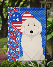 Load image into Gallery viewer, Great Pyrenees Patriotic Heart Garden Flag – Red, White &amp; Blue Dog Decor with Star Background