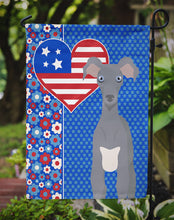 Load image into Gallery viewer, Gray Italian Greyhound Patriotic Heart Garden Flag – Red, White &amp; Blue Dog Decor with Star Background