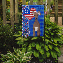 Load image into Gallery viewer, Fawn Italian Greyhound Patriotic Heart Garden Flag – Red, White &amp; Blue Dog Decor with Star Background