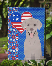 Load image into Gallery viewer, Gray Labrador Retriever Patriotic Heart Garden Flag – Red, White &amp; Blue Dog Decor with Star Background