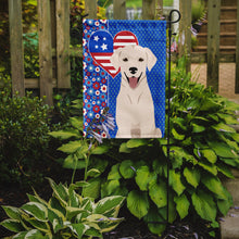 Load image into Gallery viewer, White Cream Labrador Retriever Patriotic Heart Garden Flag – Red, White &amp; Blue Dog Decor with Star Background