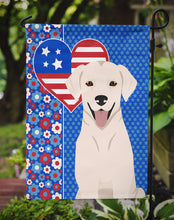 Load image into Gallery viewer, White Cream Labrador Retriever Patriotic Heart Garden Flag – Red, White &amp; Blue Dog Decor with Star Background