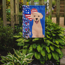 Load image into Gallery viewer, Yellow Labrador Retriever Patriotic Heart Garden Flag – Red, White &amp; Blue Dog Decor with Star Background
