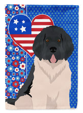 Load image into Gallery viewer, Landseer Newfoundland Patriotic Heart Garden Flag – Red, White &amp; Blue Dog Decor with Star Background