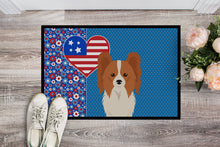 Load image into Gallery viewer, Red and White Papillon USA American Doormat - 24x36 Decorative Floor Mat – Indoor/Outdoor Rug with Artistic Flair
