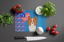 Load image into Gallery viewer, Red and White Papillon USA American Glass Cutting Boards – Durable, Decorative Kitchen Art Large