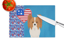 Load image into Gallery viewer, Red and White Papillon USA American Glass Cutting Boards – Durable, Decorative Kitchen Art Large