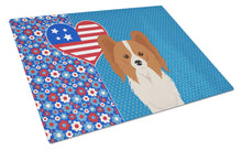 Load image into Gallery viewer, Red and White Papillon USA American Glass Cutting Boards – Durable, Decorative Kitchen Art Large