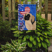 Load image into Gallery viewer, Cream Pekingese Patriotic Heart Garden Flag – Red, White &amp; Blue Dog Decor with Star Background