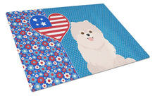 Load image into Gallery viewer, White Pomeranian USA American Glass Cutting Boards – Durable, Decorative Kitchen Art Large